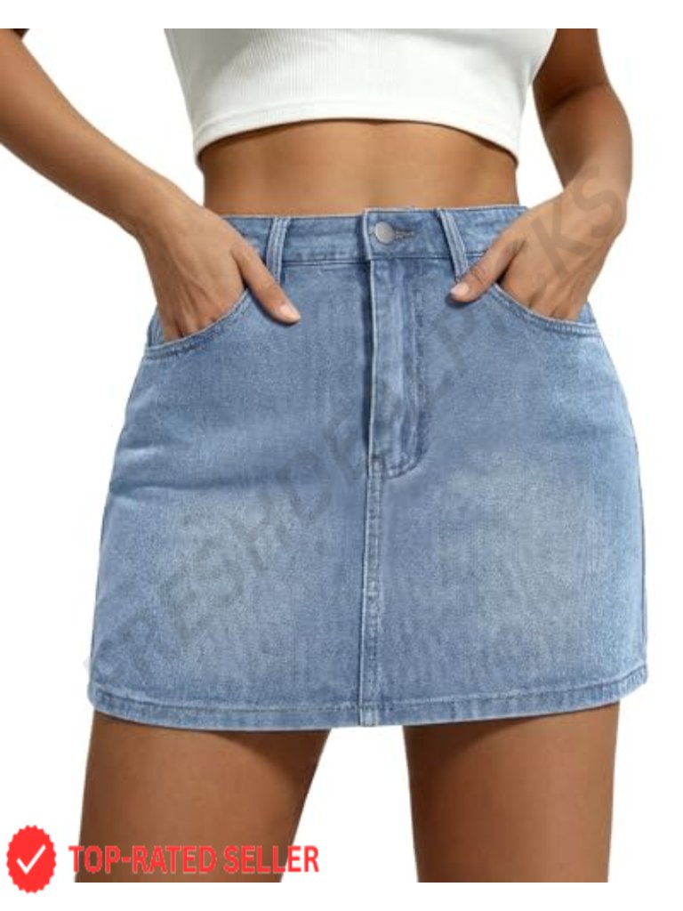 Mini Denim Skirt Stretch Casual Jean Skirt Zip Fly Y2k Skorts With Pockets